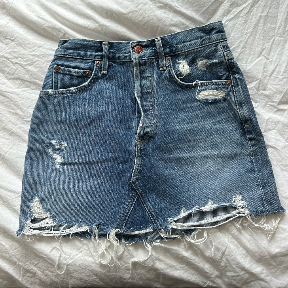 Agolde Blue Distressed Mini Skirt